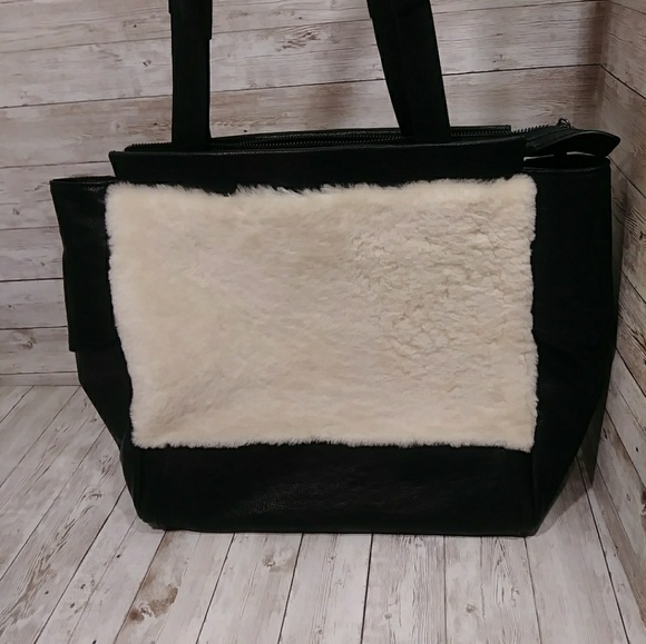 KOOBA Yukon Leather & Genuine Shearling Tote Bag - Picture 1 of 7